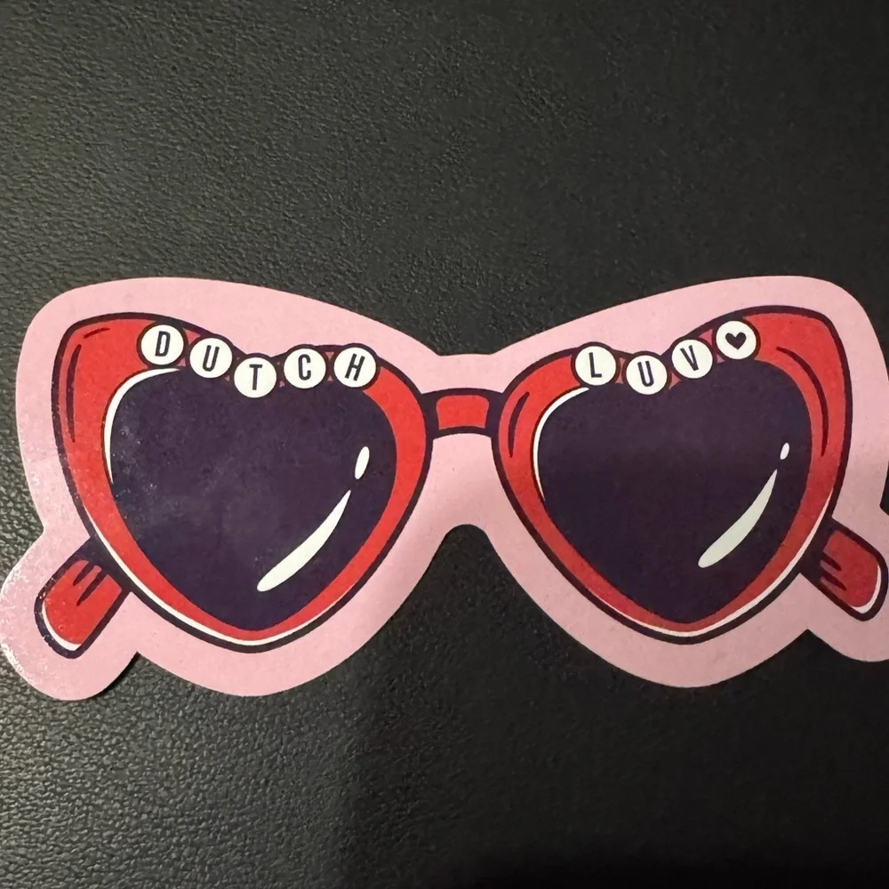 Dutch Bros Coffee Valentine’s Day Sticker Red and Pink Heart Sunglasses Sticker